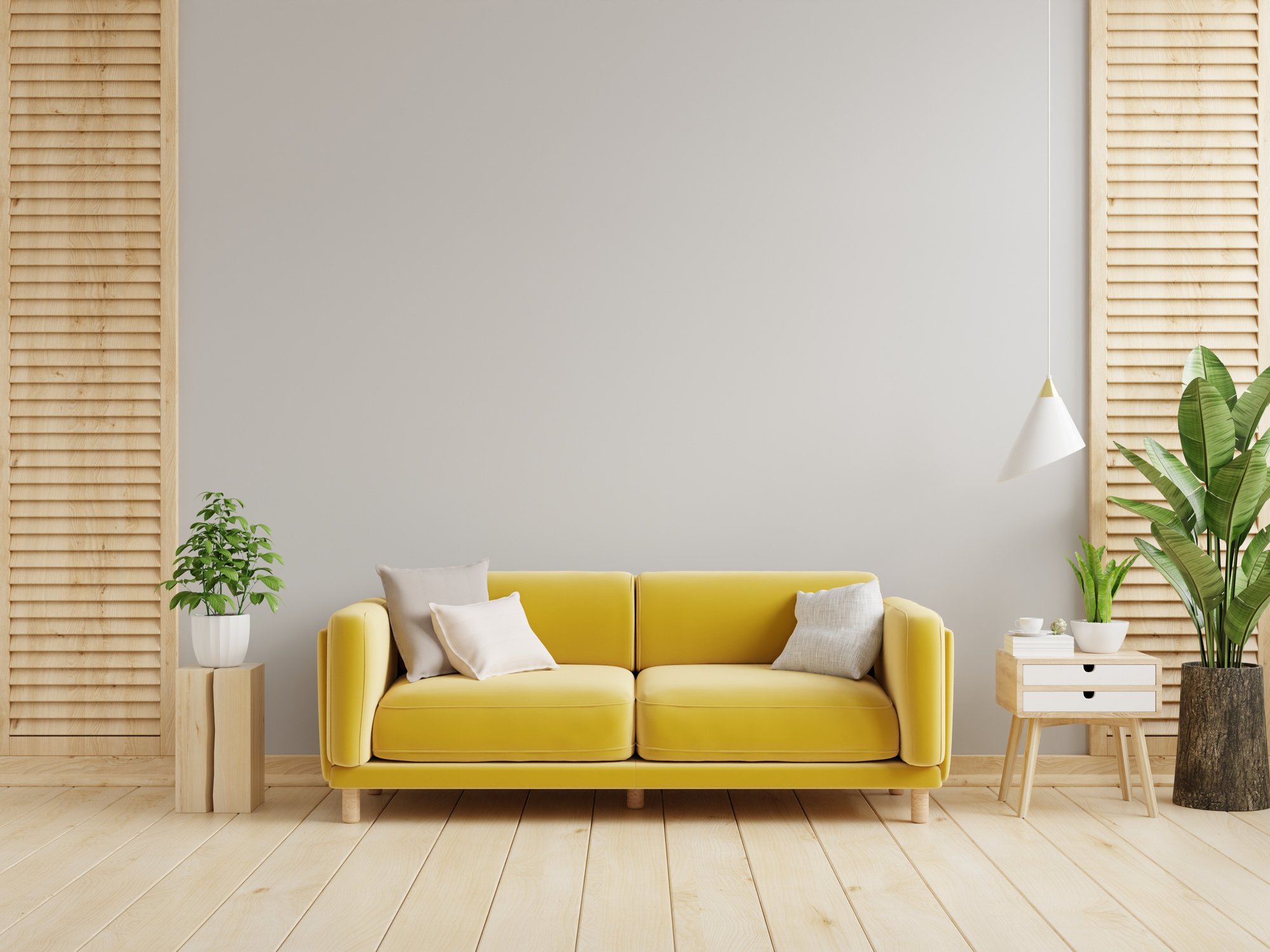 Gray Wall Living Room Mockup